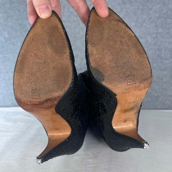 Vintage Biondini Women's sz 8.5 (EU 38.5) Black Snakeskin Heel Boots Italy Rare - Picture 7 of 16
